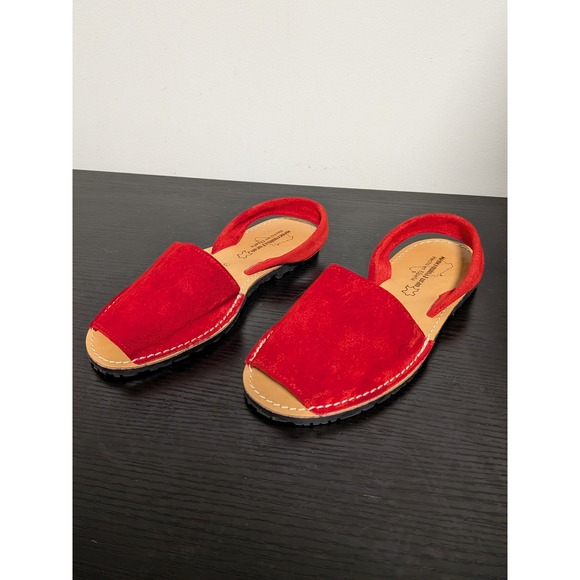 Menorquina Furan Red Suede Avarca Sandals Spain Slingback Peep Toe Flats US 6.5 - Picture 2 of 9